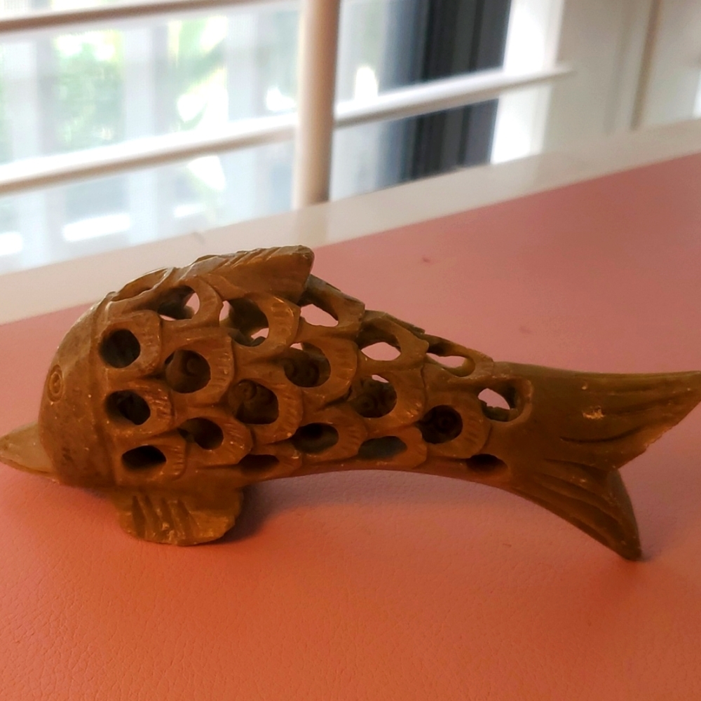 Hand Carved Soap Stone Dolphin with Baby Inside